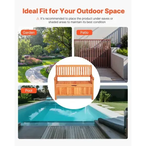 VEVOR Gartenbank, Truhenbank mit Stauraum, Aufbewahrungsbank, Tragkraft bis zu 328 kg, Gartensitzgelegenheit & Veranda-Dekoration, für Terrasse, Garten, Balkon, 106,5x58,5x90,1 cm – Bild 5