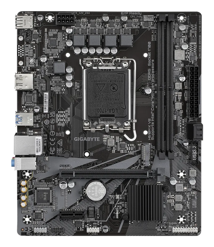 GIGABYTE H610M K V2 Mainboard – Intel Core 14. Generation CPUs, bis zu 5600 MHz DDR5, 1xPCIe 3.0 M.2, 1GbE LAN, USB 3.2 Gen 1 – Bild 2
