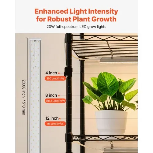 VEVOR Pflanzenregal mit Wachstumslicht, 6-stufiger doppelreihiger Pflanzenständer für Zimmerpflanzen mit Rädern & Timer, 200-W-Vollspektrum-Lichter, Blumenregal für Samenanzucht, 120x35x180cm – Bild 2