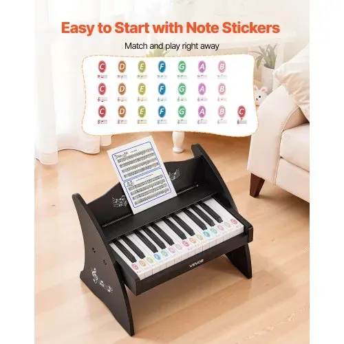 VEVOR Kinder Keyboard, 25 Tasten, Digitales Holzpiano, Holzklavier ab 3 Jahren, Mini-Musikinstrument mit Realistischem Klang, Dual-Power, Einstellbare Lautstärke, Musikalische Früherziehung, Schwarz – Bild 5