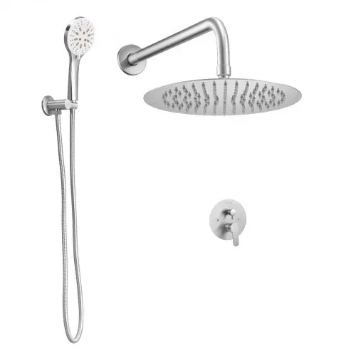 VEVOR Duscharmatur Regenduschsystem fürs Badezimmer Duschsystem mit 254 mm runden Regenduschkopf & Handbrause, wandmontierte Badezimmerarmaturen mit Messingventil & Zierset, gebürstetes Nickel – Bild 8