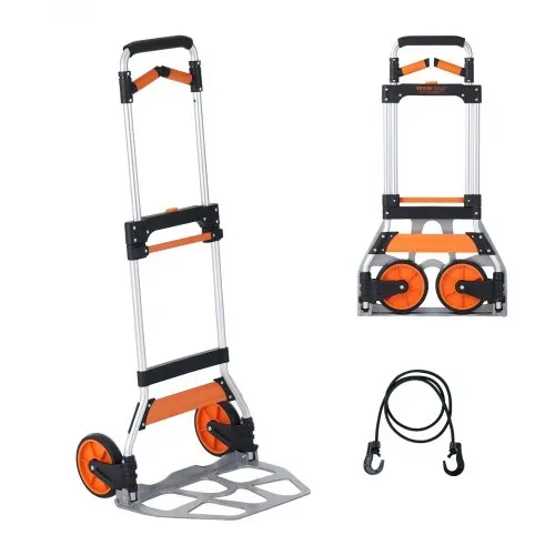 VEVOR Sackkarre Klappbar 140kg Transportkarre aus Aluminiumlegierung und Kunststoff Stapelkarre mit verstellbarem Griff 900-1109mm Faltbarer Trolley inkl. Bindeseil kompakte Größe zum Verstauen – Bild 8