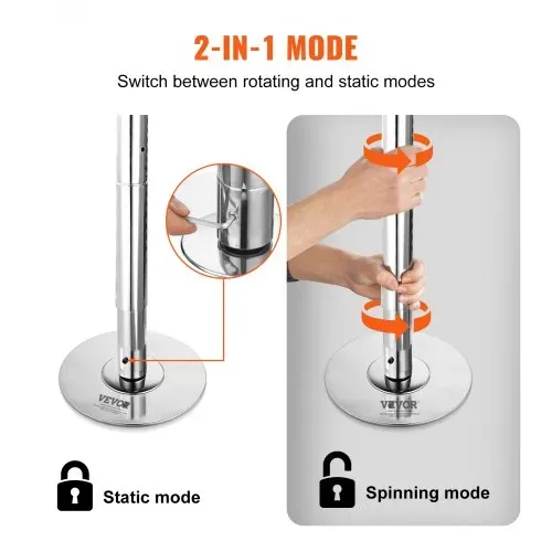 VEVOR Professionelle Tanzstange, Pole Dance Tragbare Tanzstange Profi ca. 222,6-282,4 cm Höhenverstellbare Abnehmbare Fitnessstange Spinning Fitness Silber, Tanzstange Fitnessstudios, Club, Party – Bild 2