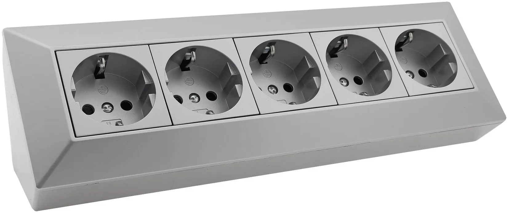 5-fach Steckdosenblock, silber 250V~/ 16A, Aufbaumontage 5-fach Steckdosenblock, silber 250V~/ 16A, Aufbaumontage