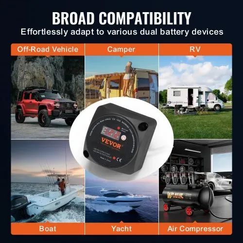 VEVOR Doppelbatterie-Trennrelais, 12 V, 140 A, manueller und automatischer Modus, spannungsempfindliches VSR-Relais mit LCD-Bildschirm, für ATV, UTV, Wohnmobil, Wohnwagen, LKW, Boot, Yacht – Bild 5