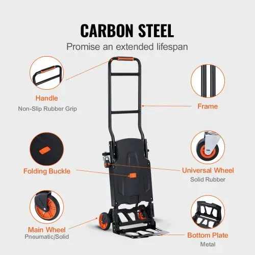 VEVOR 2 in 1 Sackkarre Klappbar 136kg Tragfähigkeit Transportkarre Aluminiumlegierung & Kohlenstoffstahl Sackkarre ⇋ Plattformwagen Trolley für Lade- & Transportaufgaben im Innen- & Außenbereich – Bild 3