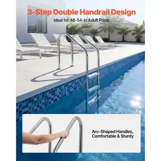 VEVOR Poolleiter Edelstahl 120 kg, 3-stufige Treppe mit Doppeltem Handlauf, Rutschfeste Stufen, Sicherheitsleiter für Ein- & Ausstiege von ca. 122 bis 137 cm Unterflur-Pool, 655x600x1580 mm VEVOR Poolleiter Edelstahl 120 kg, 3-stufige Treppe mit Doppeltem Handlauf, Rutschfeste Stufen, Sicherheitsleiter für Ein- & Ausstiege von ca. 122 bis 137 cm Unterflur-Pool, 655x600x1580 mm