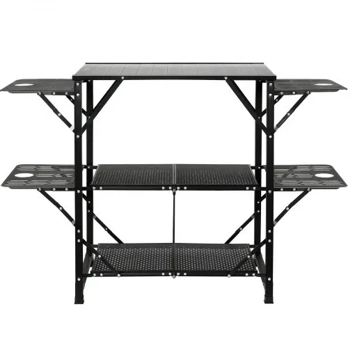 VEVOR Camping-Küchentisch, Aluminium, Faltbar, Tragbar, Outdoor-Kochstation mit 4 Eisenseiten, 2 Regalen und Tragetasche, Schnelle Installation für Picknick, Grillen, Strand, Reisen usw. – Bild 8
