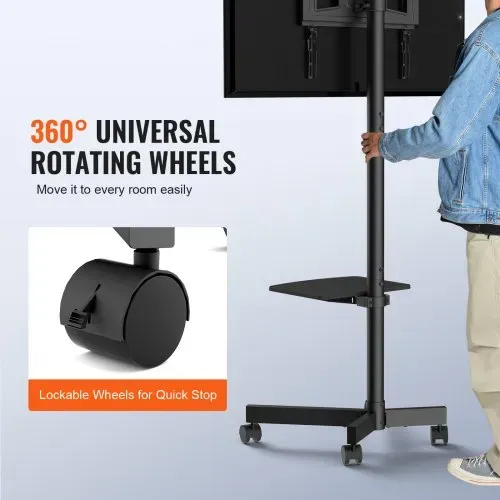 VEVOR TV Ständer mit Rollen Universal 1430–1538 mm Höhenverstellbar, 100 x 100 mm / 400 x 400 mm, 39,9 kg Belastbarer Bodenständer Standfuß Passend für 58,42-152,4 cm Fernsehen, TV-Halterung – Bild 4