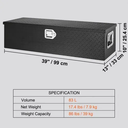 VEVOR 990 x 330 x 254 mm Werkzeugkasten für Lkw-Ladefläche, Abschließbar 83 L Truckbox Werkzeugbox Aufbewahrungs-Werkzeugkasten, 39 kg Tragfähigkeit Werkzeugkiste Organizer für Wohnmobil, PKW Schwarz – Bild 6