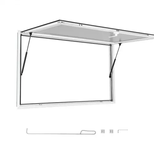 VEVOR Verkaufsfenster 1220 x 915 x 80 mm Konzessionsfenster Servicefenster für Imbisswagen und Verkaufsstände, bis 85° Aufklappbar, Aluminiumlegierungsrahmen, mit Verkaufsklappe und Regenschutz – Bild 8