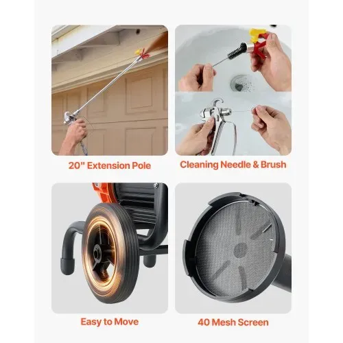 VEVOR Membran-Airless-Farbspritzgerät 900 W, Rollbares Farbspritzgerät mit 15,17 MPa Hochdruck, 10 m Hochdruckschlauch, Reinigungsnadel und Bürste, für DIY-Sprüharbeiten im Innen- und Außenbereich – Bild 4