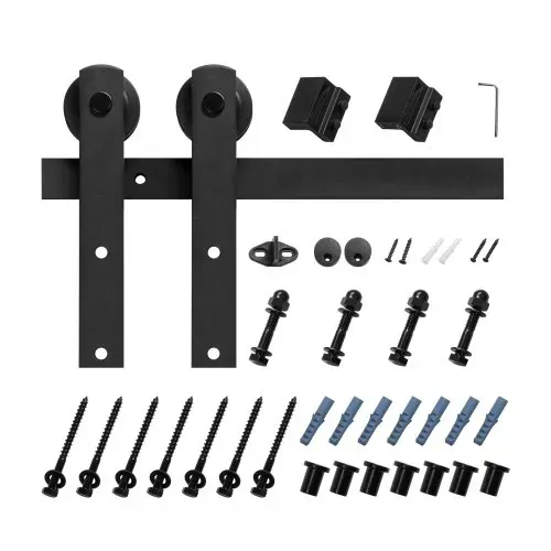 VEVOR Schiebetürsystem 3 m, Schiebetür Beschlag Tragkraft 150 kg, kompatibel mit einer maximalen Breite von 1524 mm und einer Dicke von 34,92 mm bis 44,45 mm, I-förmige Rolle, Schwarz – Bild 8