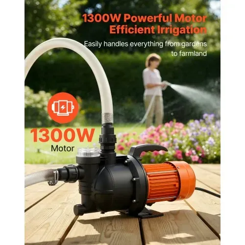 VEVOR Gartenpumpe, 1300 W, 230 V, max. Fördermenge 4800 L/h, PP Bewässerungspumpe mit 48 m Förderhöhe, Überhitzungsschutz, Europäische Spannungsnormen, für Gartenbewässerung &-bewässerung VEVOR Gartenpumpe, 1300 W, 230 V, max. Fördermenge 4800 L/h, PP Bewässerungspumpe mit 48 m Förderhöhe, Überhitzungsschutz, Europäische Spannungsnormen, für Gartenbewässerung &-bewässerung