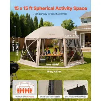 VEVOR Pop-up-Pavillon, 4,57 x 4,57 m, 13-seitiges, kugelförmiges Campingzelt mit abnehmbarem Dach und Tragetasche, 360°-Belüftung, Sonnenschutz, Partyzelt für 12–15 Personen, Beige VEVOR Pop-up-Pavillon, 4,57 x 4,57 m, 13-seitiges, kugelförmiges Campingzelt mit abnehmbarem Dach und Tragetasche, 360°-Belüftung, Sonnenschutz, Partyzelt für 12–15 Personen, Beige