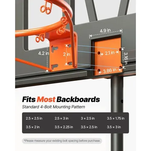 VEVOR Basketballkorb Hangring Basketballring 483 mm, Basketball Basketballring Netz 577 x 483 x 110 mm Qualität-und Sicherheitsgeprüft Indoor & Outdoor, Universal Stabiler Basketballkorb Orange – Bild 2