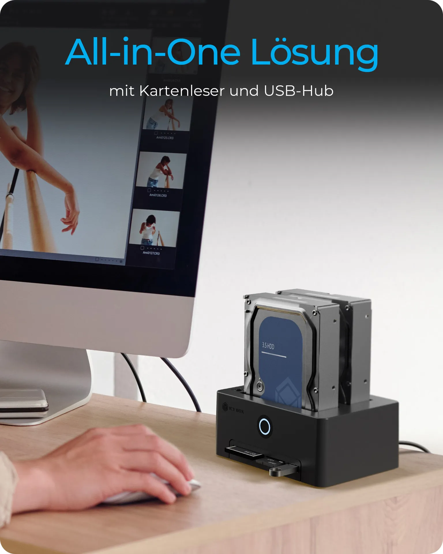 ICY BOX IB-1233CL-CR, HDD Docking & Klonstation mit Kartenlesern CF + SD und USB Hub, USB 3.2 Gen1 (5 Gbit/s) – Bild 4