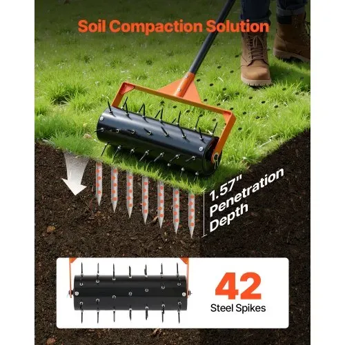 VEVOR Rasenlüfter Walze Manuell, Aerifizierer für Rasen mit 42 Eisen Spikes 410 mm Breit Platte Langem Griff, Bodenbelüften Werkzeug Rasenrolle für Verdichtete Böden Rasenpflege Hof Garten, Schwarz VEVOR Rasenlüfter Walze Manuell, Aerifizierer für Rasen mit 42 Eisen Spikes 410 mm Breit Platte Langem Griff, Bodenbelüften Werkzeug Rasenrolle für Verdichtete Böden Rasenpflege Hof Garten, Schwarz