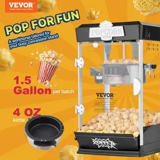 VEVOR Popcornmaschine Popcornautomat Popcorngerät 480 W Popcornmaschine, Popcorn Maker 4 oz Kessel für 1,5 Gal pro Ladung, Tisch-Popcornmaschine Popcorn Maschine inkl. 3 Schaufeln Kino-Stil Schwarz VEVOR Popcornmaschine Popcornautomat Popcorngerät 480 W Popcornmaschine, Popcorn Maker 4 oz Kessel für 1,5 Gal pro Ladung, Tisch-Popcornmaschine Popcorn Maschine inkl. 3 Schaufeln Kino-Stil Schwarz