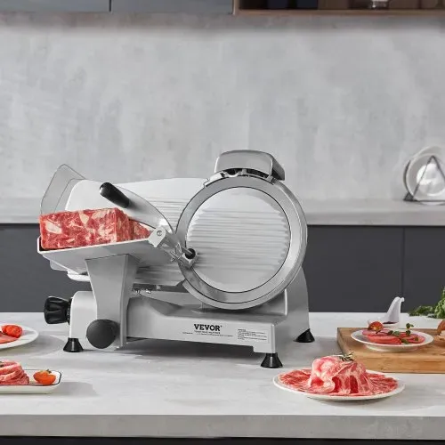 VEVOR Kommerzieller Fleisch Allesschneider 340 W, Elektrische Aufschnittmaschine Lebensmittelschneider mit 25,4 cm-Kohlenstoffstahlklinge, 0–15 mm Einstellbare Dicke für Fleisch, Käse, Gemüse usw. – Bild 7