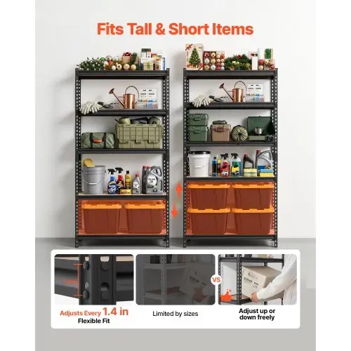 VEVOR Schwerlastregal 923x459x1813mm, 907,2kg Belastbares Lagerregal mit Stahlgestell 5 Verstellbaren MDF-Platten, Teilbares Steckregal als Werkbank, Flexibles Metallregal für Keller Garage Werkstatt – Bild 2