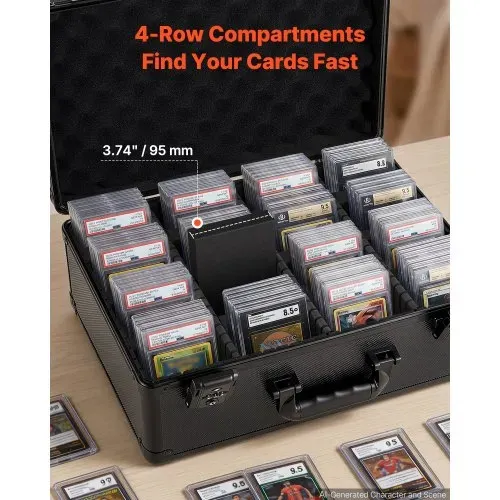 VEVOR Kartenaufbewahrungsbox für 152 PSA-Slab-Karten, Schwarze Kartenbox für 120 SGC, 100 BGS, 550 Toploader oder über 999 Lose Karten, mit 4 Reihen, 12 Trennfächern & TSA-zugelassenem Schloss – Bild 5