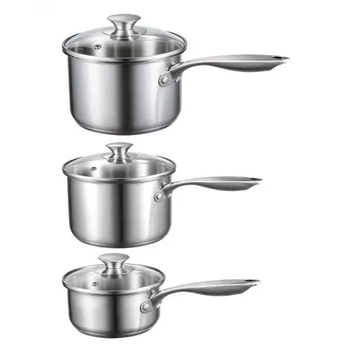 VEVOR Kochtopf Soßentopf Set (0,95+1,89+2,84 L) mit Glasdeckel, Suppentopf Gemüsetopf mit ergonomischem Griff, Milchtopf aus Edelstahl Gemüsetopf, Silber Mehrzwecktopf spülmaschinengeeignet – Bild 9