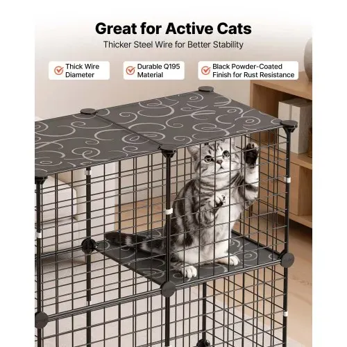 VEVOR Katzenkäfig Katzengehege 3-Stock Katzenauslauf 71,1x35,5x104,1cm, DIY-Katzenlaufstall für Indoor Abnehmbarer Metallgitterkäfig Ideal für 1-2 Katzen Kaninchen Frettchen & Kleintiere Schwarz – Bild 3