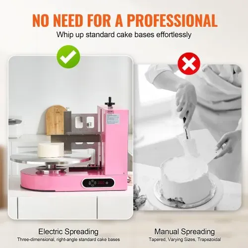 VEVOR einstellbare Tortencremestreichmaschine elektrische Tortendekorationsmaschine zum Verteilen von Kuchencreme, zum Bestreichen und Schmieren von Kuchenglasuren, für 10,16 bis 40,64 cm Kuchen Rosa – Bild 3