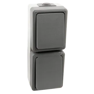 Feuchtraum Kombi-Dose McPower “Secure“ 250V~, Schalter+Steckdose, IP44, AP, grau Feuchtraum Kombi-Dose McPower “Secure“ 250V~, Schalter+Steckdose, IP44, AP, grau