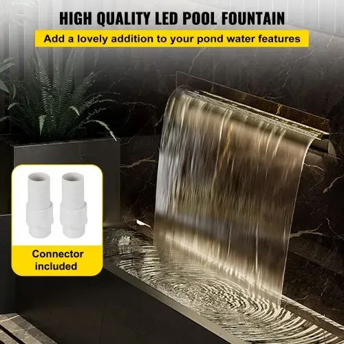 VEVOR Schwimmbad-Wasserfall-Überlaufrinne 120 x 11,5 x 8 cm Edelstahl-Schwimmbad-Wasserfallbrunnen mit buntem LED-StreifenSchlauchanschluss Fernbedienung, korrosionsbeständig für Teich Garten Pool VEVOR Schwimmbad-Wasserfall-Überlaufrinne 120 x 11,5 x 8 cm Edelstahl-Schwimmbad-Wasserfallbrunnen mit buntem LED-StreifenSchlauchanschluss Fernbedienung, korrosionsbeständig für Teich Garten Pool