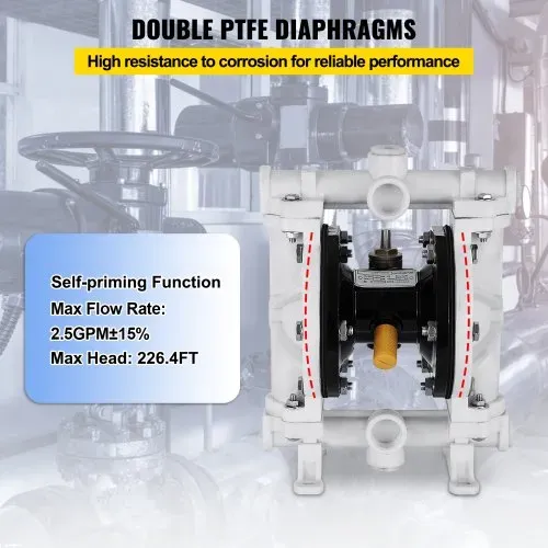 VEVOR Luft-Doppelmembranpumpe 9,5 L/min(2,5 GPM) 66℃ 1,27cm Einlass und Auslass – Bild 3