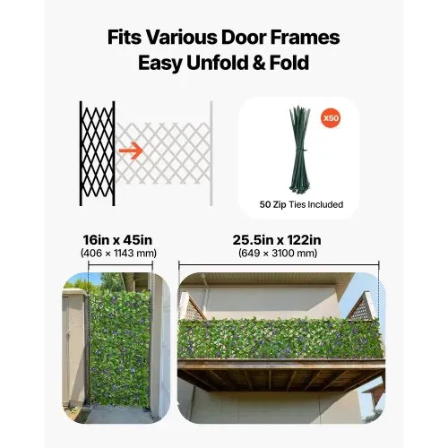 VEVOR Künstliche Hecke 64,9x310 cm 2-tlg. Set, Pflanzenwand, Ausziehbarer Sichtschutz, Sichtschutzzaun, Heckenzaun, Kunstpflanzen Balkonverkleidung für Hochzeiten, Außengärten, Hinterhöfe – Bild 3