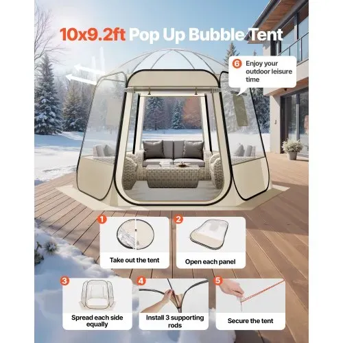 VEVOR Pop-up-Bubble-Zelt, 305 x 275 x 220 cm, transparentes Campingzelt, Garten-Kuppel-Iglu-Zelt mit Fenstern, Sportzelt, 540°-Panoramablick, für 4–8 Personen, Terrasse, Hinterhof VEVOR Pop-up-Bubble-Zelt, 305 x 275 x 220 cm, transparentes Campingzelt, Garten-Kuppel-Iglu-Zelt mit Fenstern, Sportzelt, 540°-Panoramablick, für 4–8 Personen, Terrasse, Hinterhof
