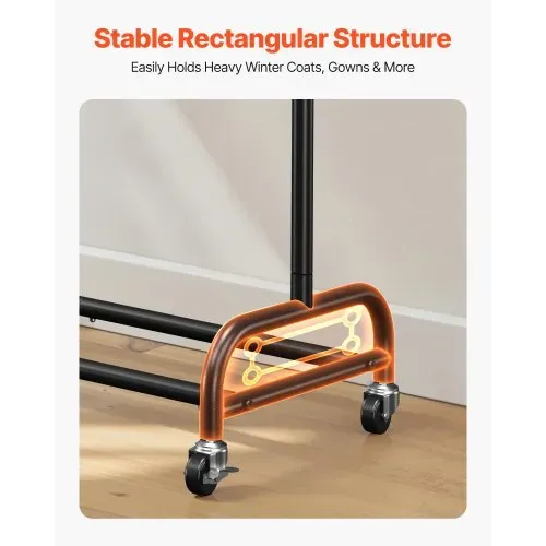 VEVOR Kleiderständer Garderobenständer rollbar mit verstellbarer Querstange & seitlichen Haken, 150 kg belastbar, robuster Kleiderständer aus Karbonstahl für Schlafzimmer Waschküche Wohnzimmer – Bild 4