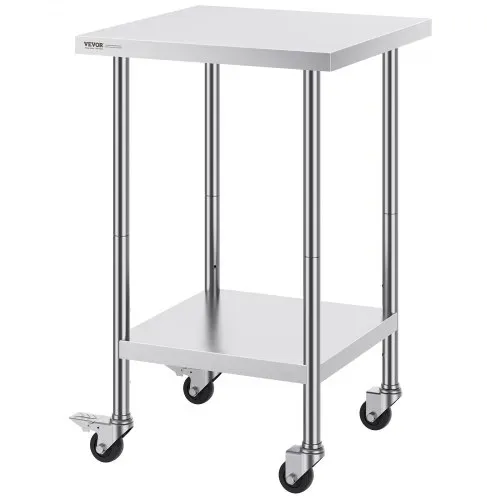 VEVOR Arbeitstisch aus Edelstahl, 61 x 61 x 96,5 cm, Zubereitungstisch Gastro mit 4 Rädern, 3 einstellbaren Höhenstufen, Arbeitstisch zur Lebensmittelzubereitung für gewerbliche Küchen und Restaurant – Bild 8
