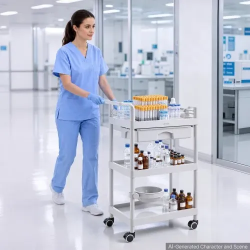 VEVOR Medizinwagen 50 kg Laborwagen Medizinischer Servicewagen 60x34x88 cm, Transportwagen für Klinik Krankenhaus Schönheitssalon Labor, Kosmetikwagen mit Ablageflächen, Schublade, Rollen, PP-Material – Bild 7