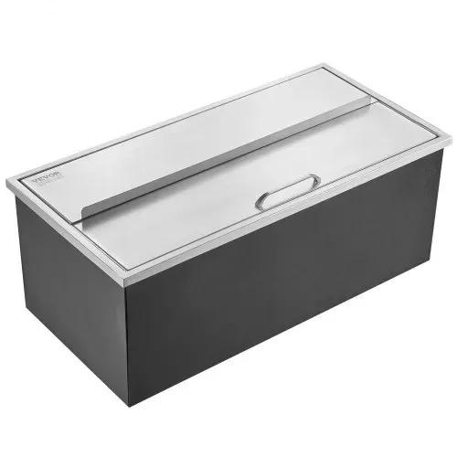 VEVOR 95,66 L Drop-in-Eisbox, 913 x 456 x 358 mm Edelstahl-Eiskühler, Kommerzieller Eisbehälter mit Schiebedeckel, Eingebaute Eisspeichertruhe, Abflussrohr & Ablassstopfen im Lieferumfang Enthalten – Bild 9