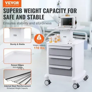 VEVOR Laborwagen mit 4 Ebenen, Laborwagen mit 3 Schubladen und 1 oberen Ablage, mobiler medizinischer Wagen aus ABS-Material, Laborrollwagen mit 4 leisen Rädern für Labor, Klinik, Krankenhaus, Salon, weiß VEVOR Laborwagen mit 4 Ebenen, Laborwagen mit 3 Schubladen und 1 oberen Ablage, mobiler medizinischer Wagen aus ABS-Material, Laborrollwagen mit 4 leisen Rädern für Labor, Klinik, Krankenhaus, Salon, weiß