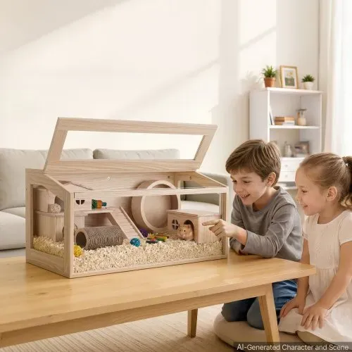 VEVOR Hamsterkäfig Nagerkäfig Nagarium Hamstergehege Holz 810x410x410mm, 270°-Sichtfenster Nagersicher mit Deckel Belüftung für Goldhamster Zwerghamster Meerschweinchen Rennmäuse – Bild 7