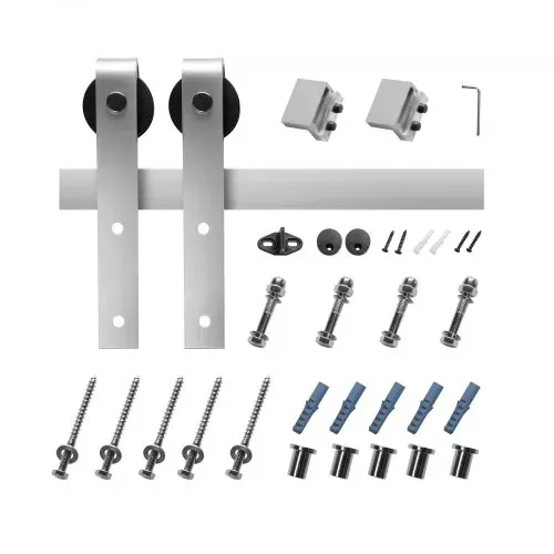 VEVOR Schiebetürsystem 183 cm Laufschiene, Schiebetürbeschlag Tragkraft 150 kg, kompatibel mit 914 mm max. Breite und 34,92-44,45 mm Dicke, Schiene & J-förmige Rolle, Silber – Bild 8