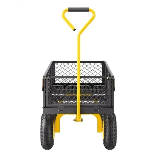 VEVOR Bollerwagen 226,80 kg, Transportwagen, Gartenwagen, Gerätewagen, Handwagen mit großen Geländereifen, abnehmbaren Seitenteilen aus Netzmaterial und um 180° drehbarem Griff, Gelb/Schwarz – Bild 10