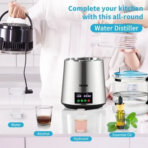 VEVOR Wasser Destillierer 1L / H Haushalt Silber Wasserdestilliergerät Destilliertes Wasser herstellen 750 W, Doppelter Bildschirm Edelstahl Distilleranlage mit Glaskanne Reinwasser destilieren VEVOR Wasser Destillierer 1L / H Haushalt Silber Wasserdestilliergerät Destilliertes Wasser herstellen 750 W, Doppelter Bildschirm Edelstahl Distilleranlage mit Glaskanne Reinwasser destilieren