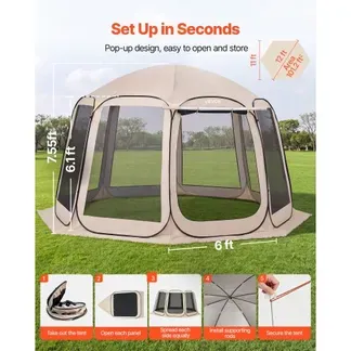 VEVOR Campingzelt, 365,76×335,28×230 cm, Pop-up-Zelt mit ausziehbarer Markise, Partyzelt für 10–12 Personen, inkl. Tragetasche & Netz-Seitenwände, für Terrasse & Outdoor-Aktivitäten, Beige VEVOR Campingzelt, 365,76×335,28×230 cm, Pop-up-Zelt mit ausziehbarer Markise, Partyzelt für 10–12 Personen, inkl. Tragetasche & Netz-Seitenwände, für Terrasse & Outdoor-Aktivitäten, Beige