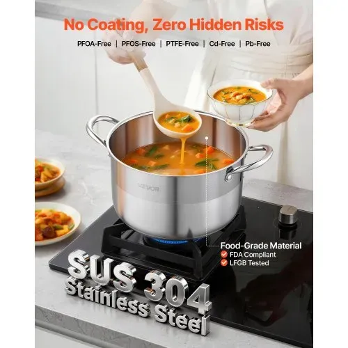 VEVOR Edelstahl Kochtopf 7,6 L Suppentopf mit Glasdeckel Induktionsgeeignet Hochwertiger Nudeltopf PFOA-frei PFAS-frei für Gasherd Elektrokochfeld Ideal für Eintöpfe Pasta Suppen VEVOR Edelstahl Kochtopf 7,6 L Suppentopf mit Glasdeckel Induktionsgeeignet Hochwertiger Nudeltopf PFOA-frei PFAS-frei für Gasherd Elektrokochfeld Ideal für Eintöpfe Pasta Suppen
