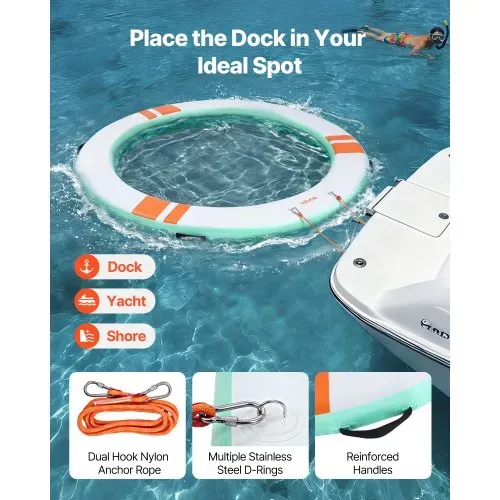 VEVOR Aufblasbares Schwimmdock φ2,44 m, Schwimmplattform mit Rutschfester Oberfläche, Tragetasche, Sonnendach & Abnehmbarer Leiter, Schwimmende Insel, Wasserplattform für Pool, Strand & Meer, Blau – Bild 3