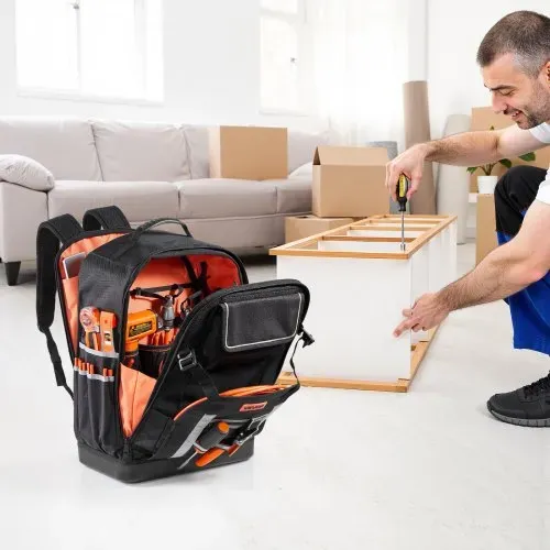 VEVOR Werkzeugrucksack, 56 Taschen, Werkzeug-Aufbewahrungstaschen mit geformtem Boden, Werkzeugtasche, Baustellenrucksack für Baustellen, Elektriker, Industrie, Reparaturen & Heizungstechniker – Bild 7