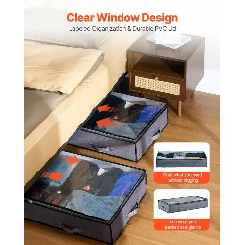 VEVOR Unterbettkommode Unterbettaufbewahrungstasche 4 Stk. (996 x 500 x 180 mm) Unterbettbehälter mit transparenten Deckeln (90 L), Aufbewahrungsbox Organizer für Kleidung Schuhe Schlafzimmer – Bild 4
