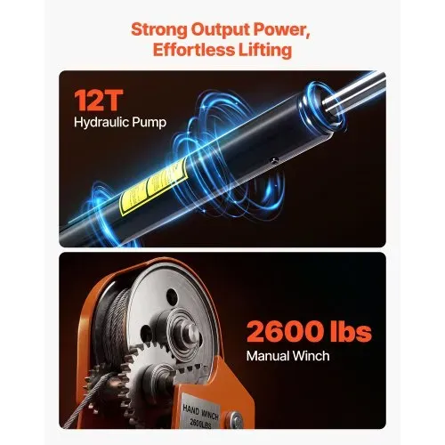 VEVOR Pickup Kran mit 907,2kg Tragkraft, Manueller Ladekran Inkl. Handwinde & 12t Hydraulikpumpe, Hebekran mit Teleskopausleger & 360° Drehkranz, Hebezeug aus Kohlenstoffstahl für Pick-up LKW Anhänger – Bild 2