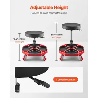 VEVOR Rollbarer Werkstatthocker Werkstattsitz (136 kg Tragkraft) Garagensitz Arbeitshocker, höhenverstellbar (420–550 mm), Rollsitz mit Werkzeugablage für Garage Werkstatt Autoreparatur, Schwarz+Rot VEVOR Rollbarer Werkstatthocker Werkstattsitz (136 kg Tragkraft) Garagensitz Arbeitshocker, höhenverstellbar (420–550 mm), Rollsitz mit Werkzeugablage für Garage Werkstatt Autoreparatur, Schwarz+Rot